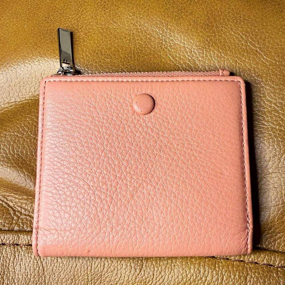 OAD New York coral Leather Wallet Zip Coin Pocket Snap Closure